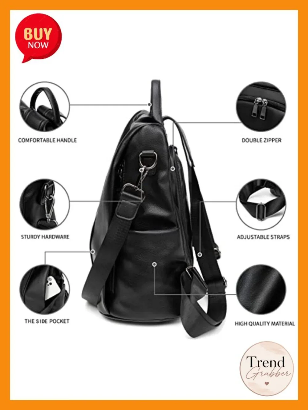 Women's Waterproof Nylon Anti-Theft Travel Backpack Purse with Adjustable